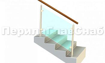 Ограждение с деревянным поручнем с зажимными стеклодержателями и стойками в Волгограде. Готовые проекты ПерилаГлавСнаб