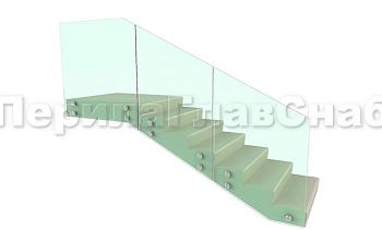 Ограждение для лестницы на несущем стекле с точечным креплением в торец для крыльца в Волгограде. Готовые проекты ПерилаГлавСнаб