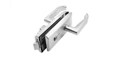 Замок для стеклянной двери с нажимной ручкой и притвором, евроцилиндр односторонний ключ/защелка, с ответной частью на стену, шлифованный t155-2 SSS  купить в Волгограде