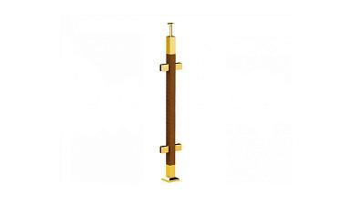 Готовая стойка 40х40х950 мм, деревянная, со вставками из нержавеющей стали 2х100 мм с 4 зажимными стеклодержателями, под золото k740-3-G купить в Волгограде
