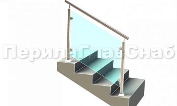 Ограждение лестницы с квадратным поручнем с зажимными стеклодержателями и квадратными стойками в Волгограде. Готовые проекты ПерилаГлавСнаб