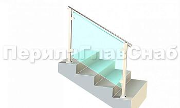 Ограждения для лестницы с поручнем на выносе с зажимными стеклодержателями и квадратными стойками в Волгограде. Готовые проекты ПерилаГлавСнаб