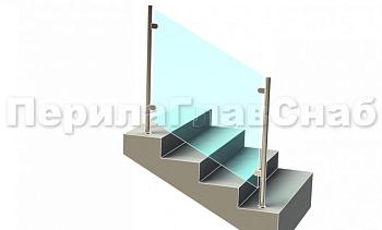 Ограждения лестницы без поручня с зажимными стеклодержателями и стойками в Волгограде. Готовые проекты ПерилаГлавСнаб