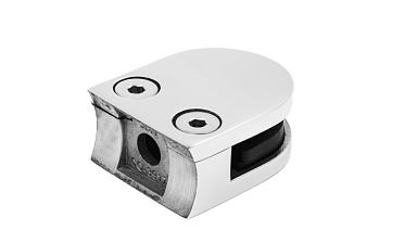 Стеклодержатель литой с вставками под стекло 8-10 мм, 4+4 мм, закругленный под стойку Ø38,1 мм (40х22х50), полированный, (AISI 304) k001-10 купить в Волгограде