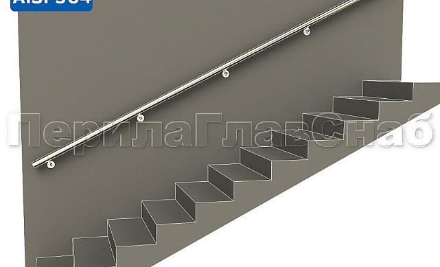 Готовый пристенный поручень с 5 держателями, длина 3700 мм (AISI 304) k730-37