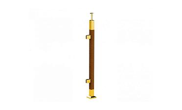 Готовая стойка 40х40х950 мм, деревянная, со вставками из нержавеющей стали 2х100 мм с 2 зажимными стеклодержателями, под золото k740-4-L-G купить в Волгограде