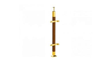 Готовая стойка 40х40х950 мм, деревянная, со вставками из нержавеющей стали 2х100 мм с 2 пластинчатыми стеклодержателями, под золото k740-2-G купить в Волгограде