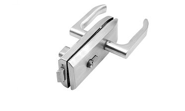 Замок для стеклянной двери с нажимной ручкой без притвора, евроцилиндр односторонний ключ/защелка, в комплекте ответная часть на стекло t155 SSS  купить в Волгограде