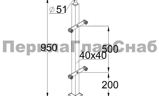 Стойка эксклюзивная из дерева с двумя пластинчатыми стеклодержателями, крепление в пол, регулируемый ложемент (AISI 304) k777 2