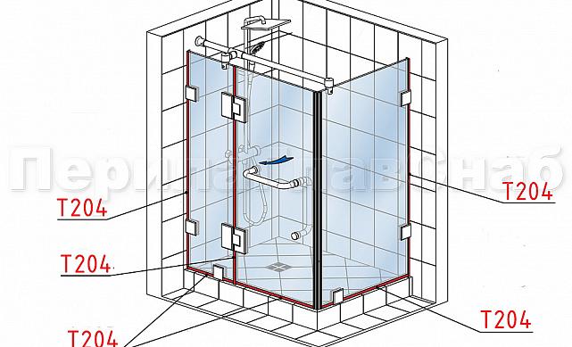 Уплотнитель для стекла в душевую кабину 8 мм, стекло-стекло 2200 мм t204 2