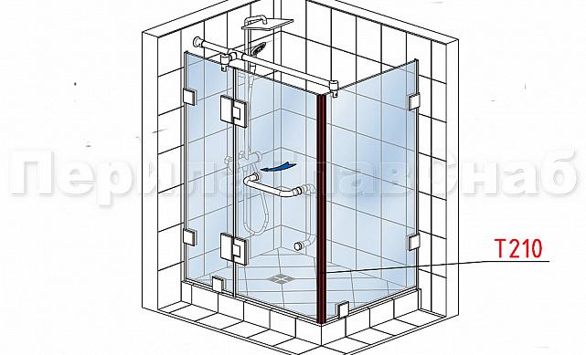 Комплект уплотнителей для стекла в душевую кабину (2 шт.), стекло-стекло 8 мм, с магнитом 90°/180°, 2200 мм t210 2
