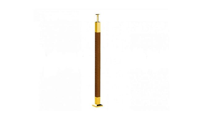 Готовая стойка 40х40х950 мм, деревянная нелакированная, со вставками из нержавеющей стали под золото 2х100 мм k740-G