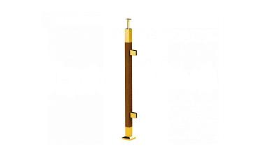Готовая стойка 40х40х950 мм, деревянная, со вставками из нержавеющей стали 2х100 мм с 2 зажимными стеклодержателями, под золото k740-4-R-G купить в Волгограде