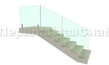 Цельностеклянное лестничное ограждение на министойках из нержавеющей стали для крыльца в Волгограде. Готовые проекты ПерилаГлавСнаб