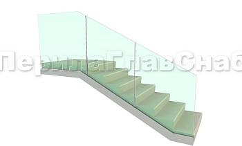 Цельностеклянное ограждение на зажимном алюминиевом профиле для крыльца в Волгограде. Готовые проекты ПерилаГлавСнаб