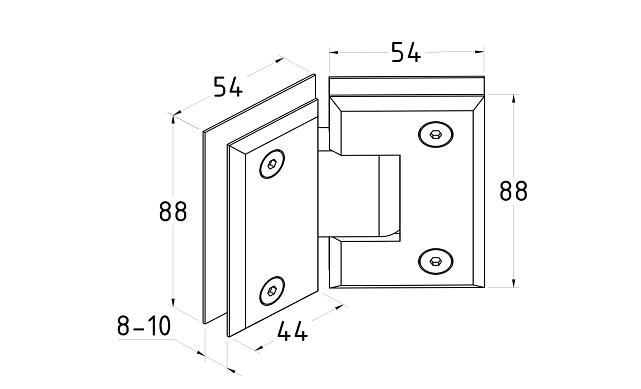 Петля для душевой стекло-стекло 90х55 мм, 135°, цинк, черный t302 BZn 2