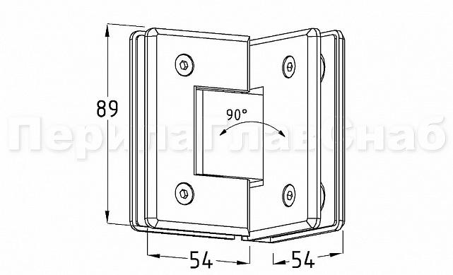 Петля для душевой кабины стекло-стекло 90° 90х55 мм латунь-хром, полированная t304 PC 3