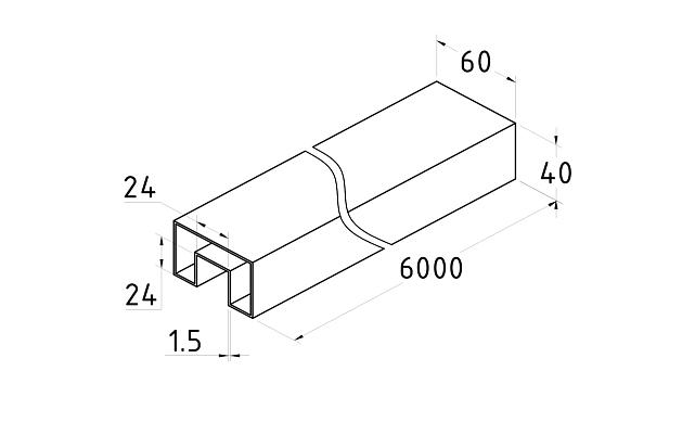 Труба 40х60 мм, с пазом 24х24 мм, шлифованная (AISI 304) k824-2 3