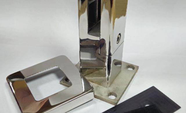 Стеклодержатель литой напольный, плоский 50х50х190 мм, для стекла 10-12 мм, полированный AISI 304, уценка k275-2-У 12