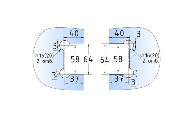 Петля для душевой стекло-стекло 90х55 мм, 90°, цинк, черный t304 BZn 2