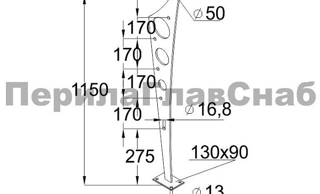 Стойка эксклюзивная с 5 отверстиями под ригель, крепление в пол, нерегулируемый ложемент (AISI 304) k765 2