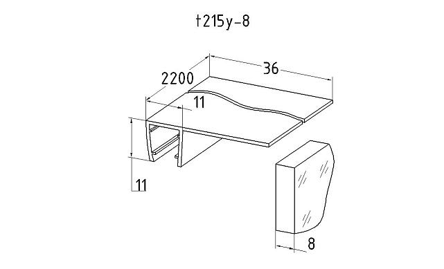 Уплотнитель для стекла 8мм, 90°, стекло-стекло 2,2 м.длина уса 25 мм t215y-8 2