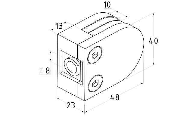 Стеклодержатель литой, под стекло 8 мм. 4+4 мм. на плоскость 40х22х48 полированный (AISI 304) k002-2 2