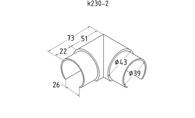 Отвод поручня 90°, с вставками для трубы Ø42.4 мм, полир., (AISI 304) k230-2 2