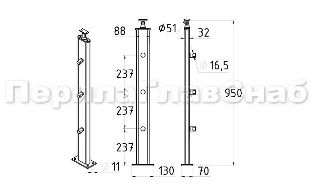 Дизайнерская плоская комбинированная стойка в сборе из шлифованной нержавеющей стали и древесины дуба с тремя ригеледержателями k742-1 3
