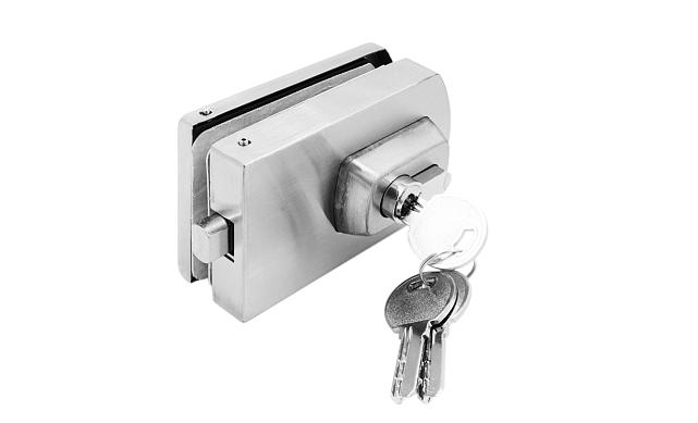 Замок для стеклянной двери вертикальный с ответной частью на стену и пол, шлифованный, вырез 15 t135 SSS 6