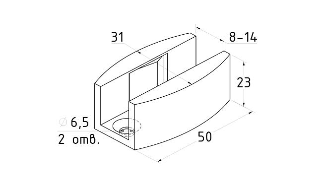 Направляющая для стеклянной двери, нержавеющая сталь AISI 304, шлифованная t834 SSS 2