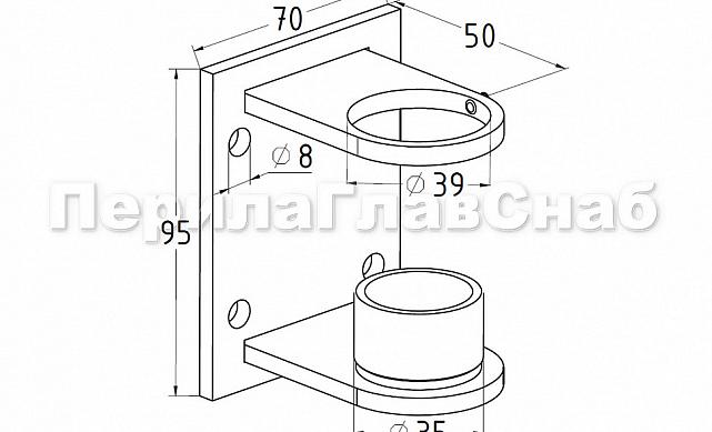 Боковой крепеж С-пластина стакан для Ø38.1 мм, (AISI 201) k339-3 2