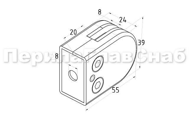 Стеклодержатель штампованный, под стекло 8 мм (4+4 мм), на плоскость 39х24х55 полированный (AISI 304) k539-2 2