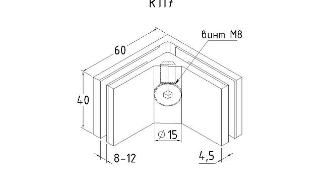Соединитель стекол, угловой, 60х40, нержавеющая сталь AISI 304, полированная k117 3