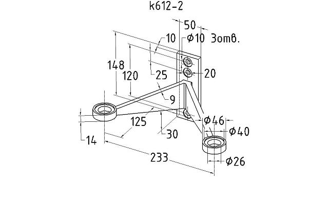 Крепление рутеля к стене, двойное, фланец с тремя отверстиями, AISI 304 k612-2 2